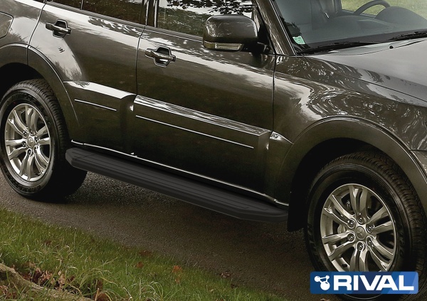 Порог-площадка "Premium-Black" A173ALB + комплект крепежа RIVAL Mitsubishi Pajero IV  A173ALB.4002.1