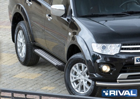 Порог-площадка "Bmw-Style" D173AL + комплект крепежа RIVAL Mitsubishi Pajero Sport 2008-2016  D173AL.4003.1