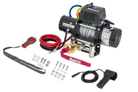 Лебёдка электрическая 12V Runva 12500 lbs 5670 кг короткий барабан, стальной трос 12.5XS