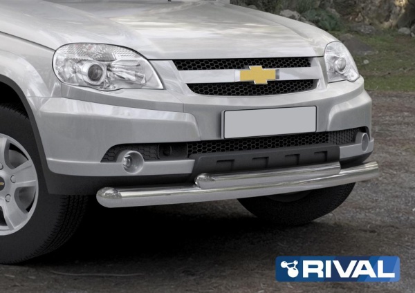 Защита переднего бампера d76+d57 RIVAL Chevrolet Niva 2009-  R.1004.002