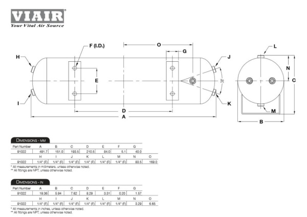 Ресивер VIAIR 2.0Ga/7,5л 6 входов 91022