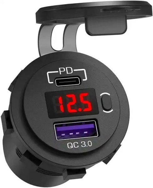Розетка USB QC 3.0, PD с вольтметром и выключателем RIF22-4-1017000