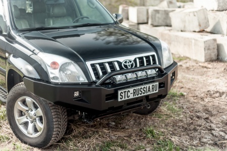 Бампер силовой передний Toyota Land Cruiser Prado 120 с защитной дугой и противотуманными фарами STC-TLCP120-BF-L1-C2
