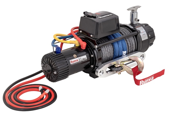 Лебёдка автомобильная электрическая высокоскоростная 12V Runva 9500 lbs 4350 кг, влагозащищенная, комбинированный роспуск, синтетический трос EWB9500-Q-SRMAC