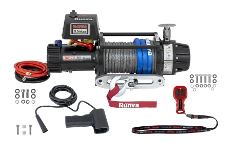 Лебёдка автомобильная электрическая 24V Runva 9500 lbs 4350 кг MAX влагозащищенная, комбинированный роспуск, синтетический трос EWB9500MAX-Q-SSRMAC24V
