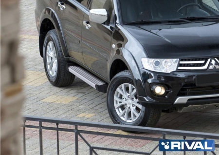 Порог-площадка "Silver" F173AL + комплект крепежа RIVAL Mitsubishi Pajero Sport 2008-2016   F173AL.4003.1