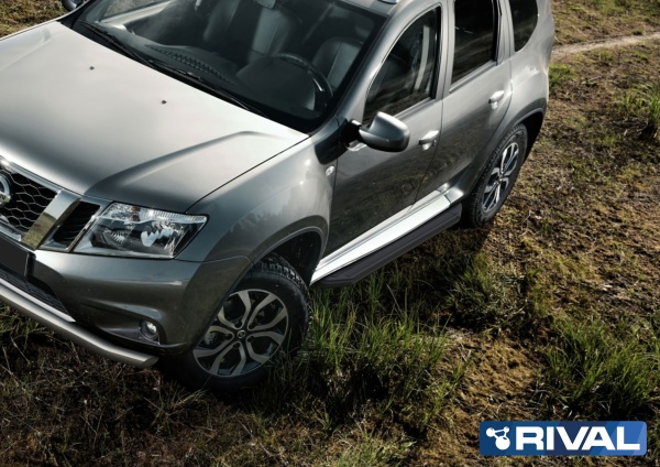 Порог-площадка "Premium-Black" A173ALB + комплект крепежа RIVAL Renault Duster/ Nissan Terrano  A173ALB.4701.3