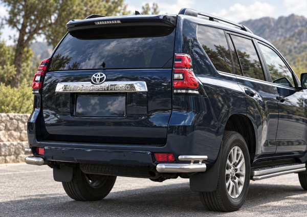 Фото для каталога: Защита заднего бампера d76+d42 уголки Rival Toyota Land Cruiser 150 Prado 2017- R.5721.007