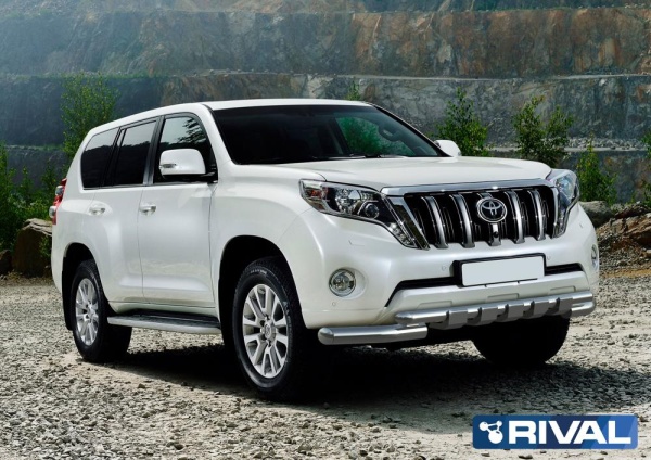 Защита переднего бампера d76+d57 с профильной защитой картера RIVAL Toyota Land Cruiser Prado 150 2009-2013-2017 R.5704.034