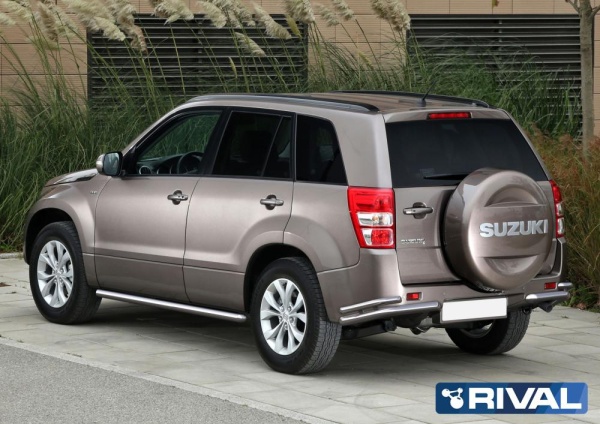 Защита заднего бампера d57+d42 уголки RIVAL Suzuki Grand Vitara 2012-2016  R.5507.008