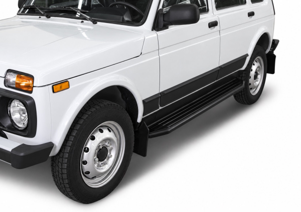 Фото изделия: Порог-площадка Premium-Black A180ALB + комплект крепежа Rival Lada 4x4 5D 1993-/Lada 4x4 Urban 5D 2016- A180ALB.6004.1 — изображение 1