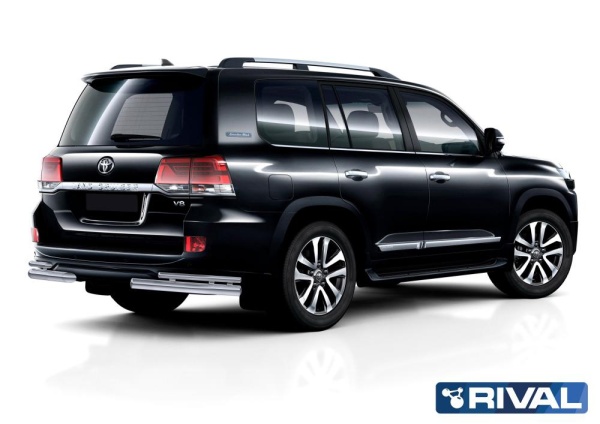 Защита заднего бампера d76+d42 уголки RIVAL Toyota Land Cruiser 200 Executive 2016-2017  R.5717.015